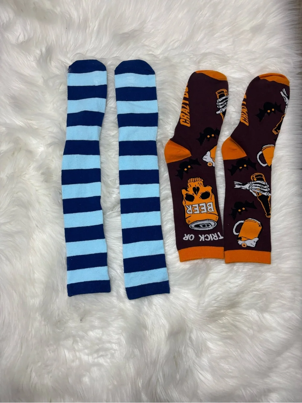 Men's Striped Navy & Light Blue and‎ Halloween Orange Novelty Socks - Unbranded
